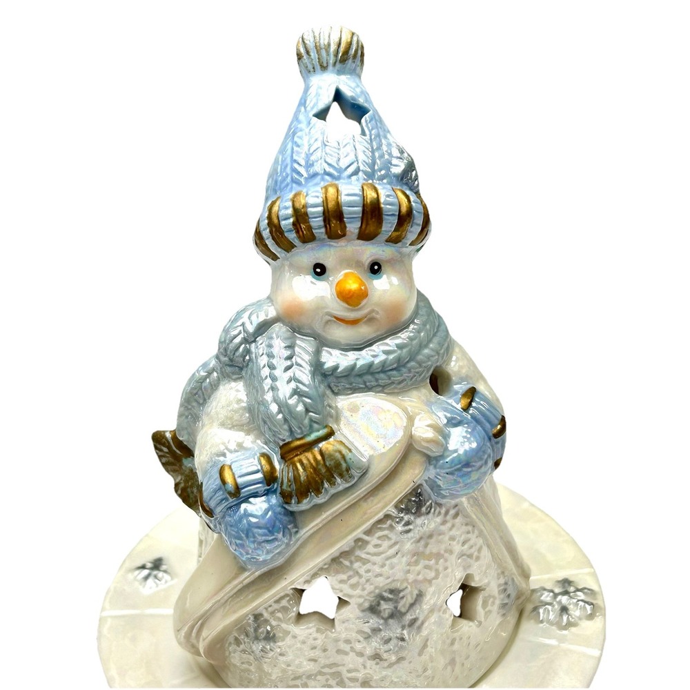 Vtg Design Inspirations‎ 2 Snowman Tea Light Holder Set Christmas 2002 Luminary - Picture 3 of 9